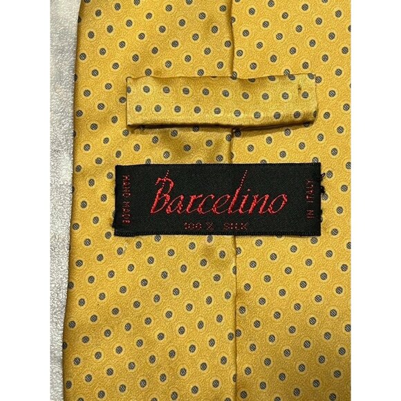 Barcelino Italy Men's Polka Dot Silk Necktie in Gold/Gray - Picture 2 of 4